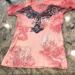 Sinful V-neck small rhinestone shirt Affliction